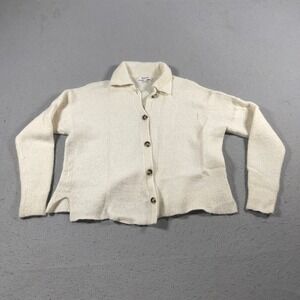 Madewell Sweater Women Large Cream Alpaca Merino Wool Blnd Button Front Collared